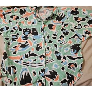 Vtg Ardmore Abstract Funky Button Down Short Sleeve Made in USA 100% Cotton